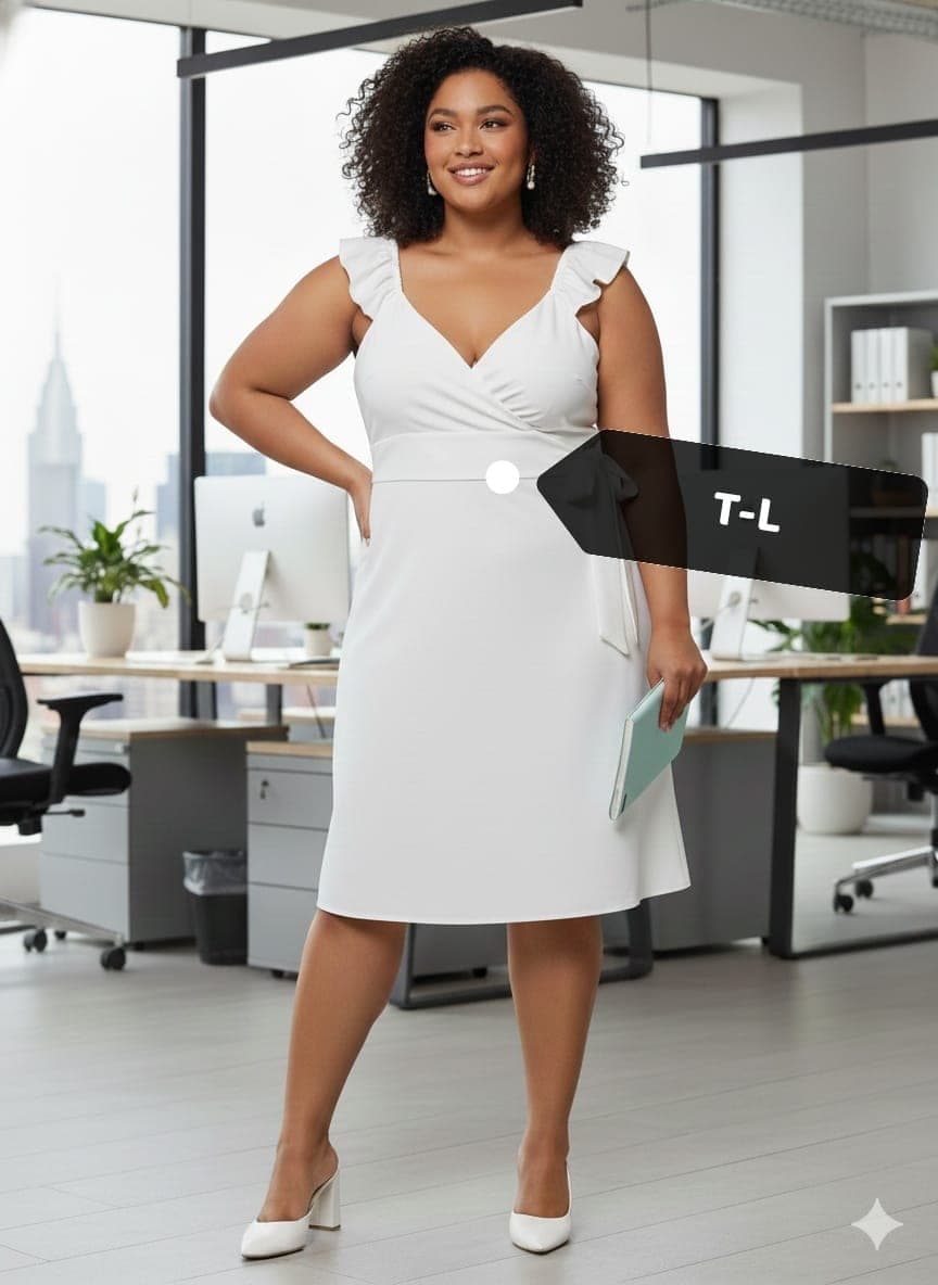 Vestido midi cruzado con volantes en los hombros
