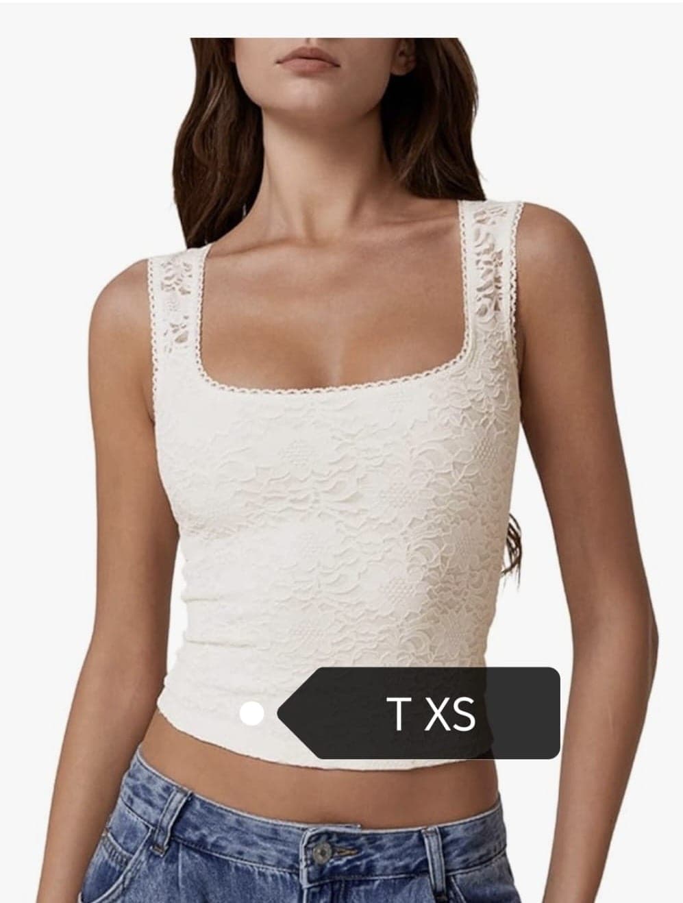 Top de encaje cuello cuadrado QINSEN