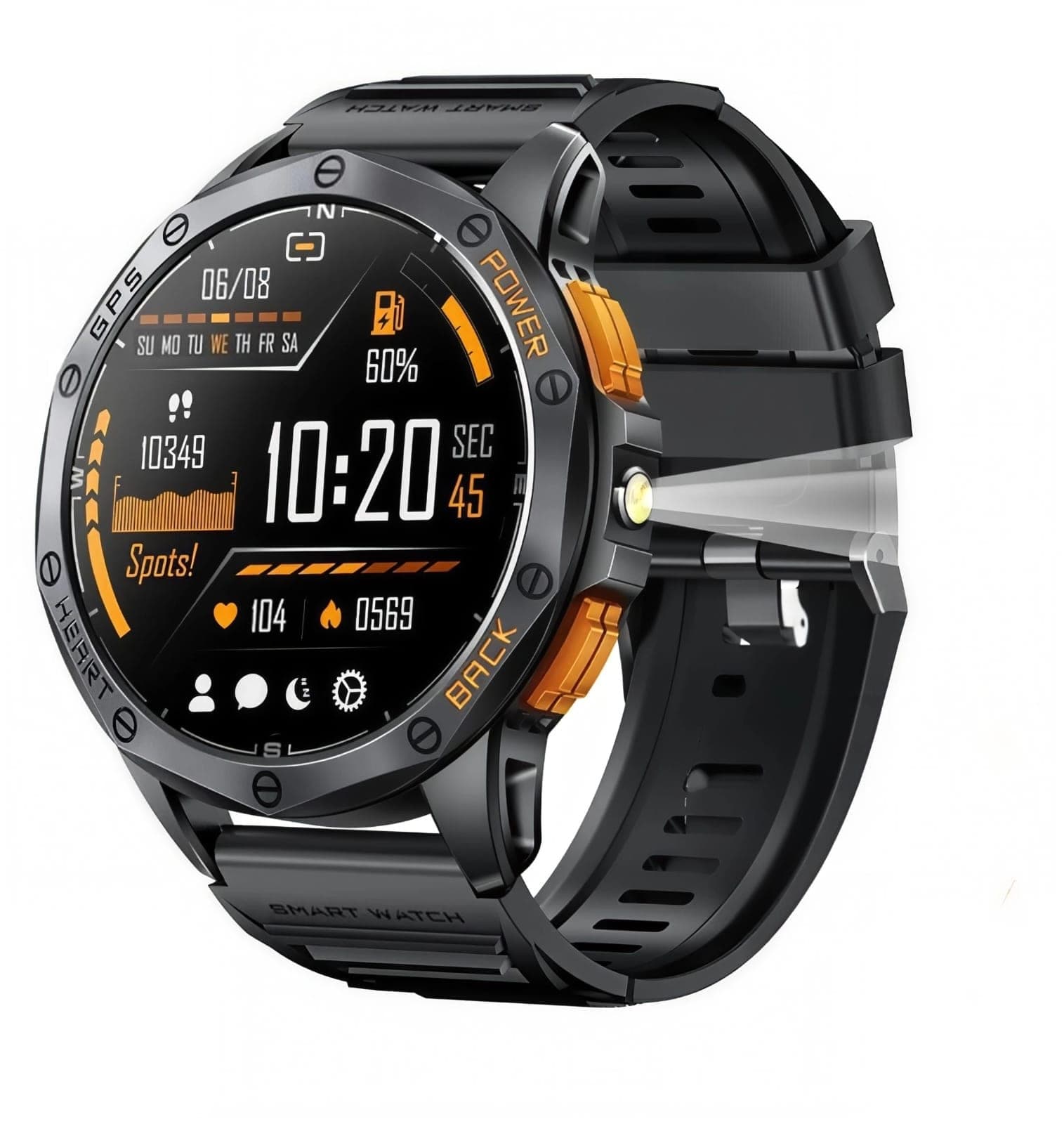 Smartwatch militar con GPS, linterna y pantalla AMOLED