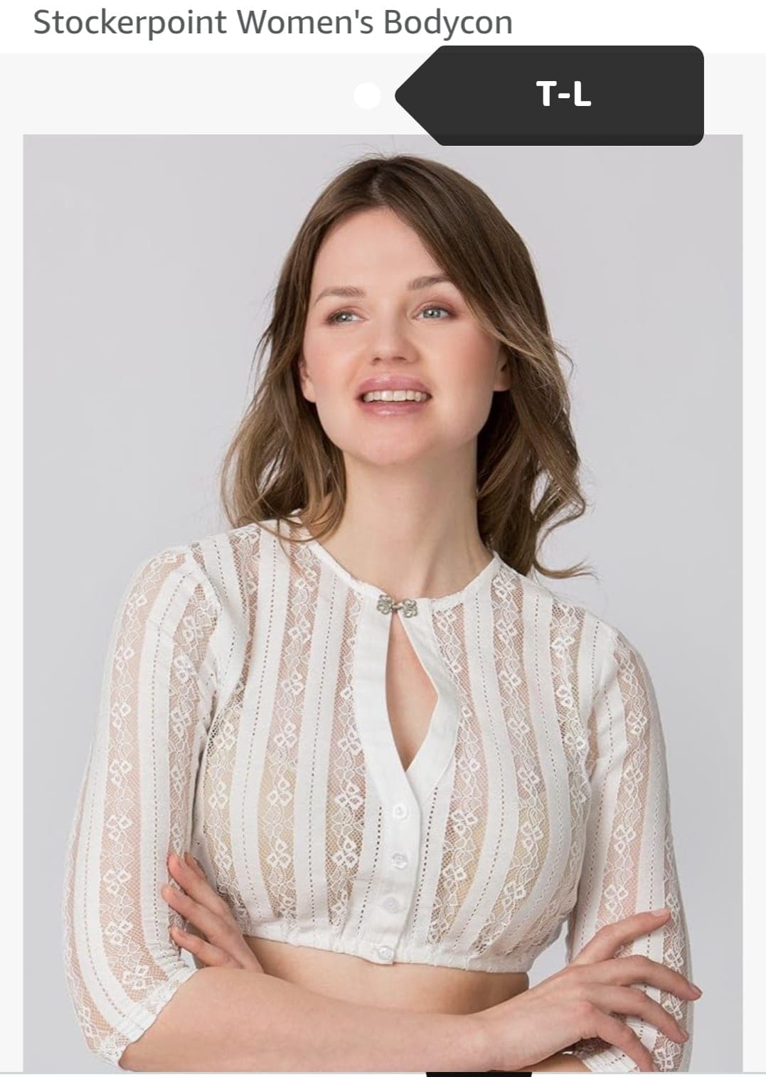 Blusa corta de encaje manga 3/4