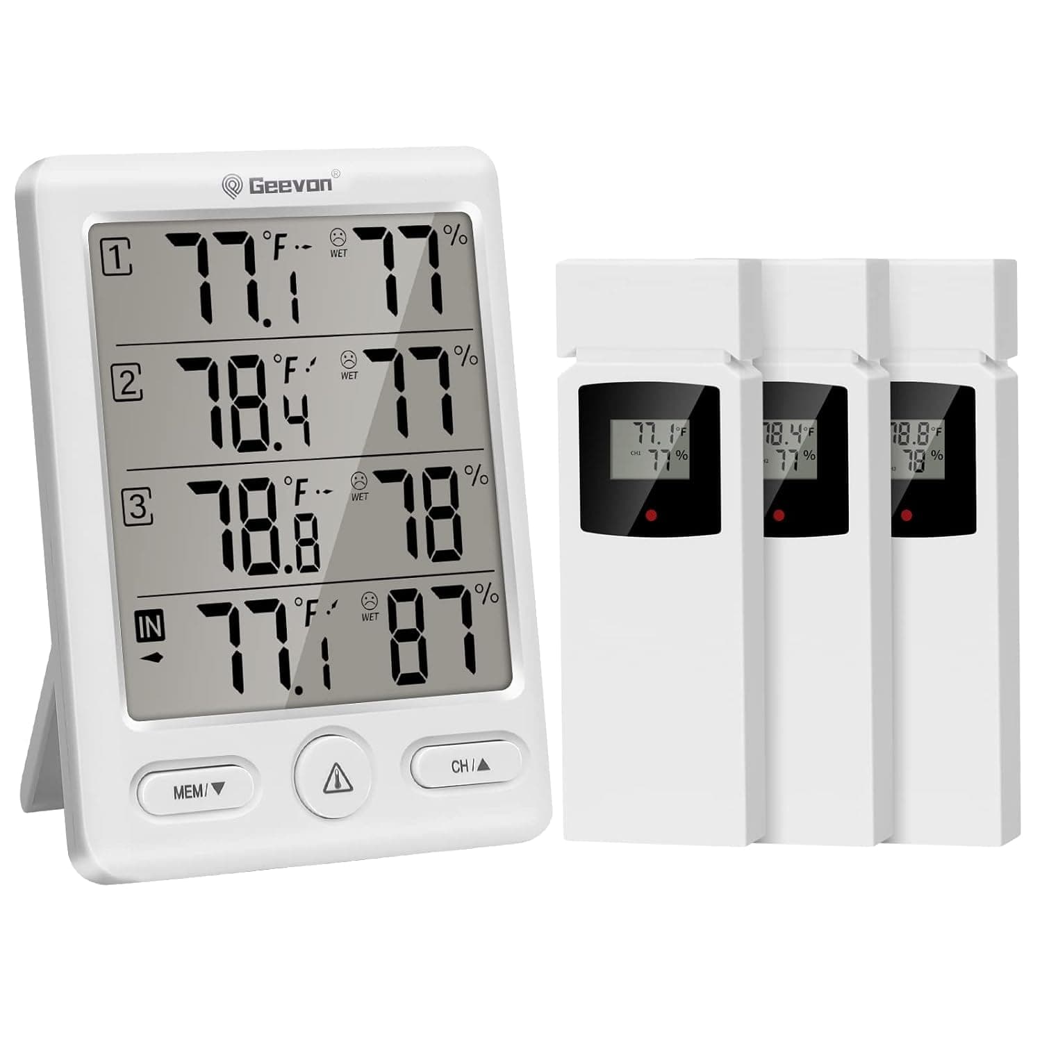Termómetro Higrómetro Inalámbrico con 3 Sensores Remotos: Monitor de Temperatura y Humedad Interior/Exterior (Alcance 60m)