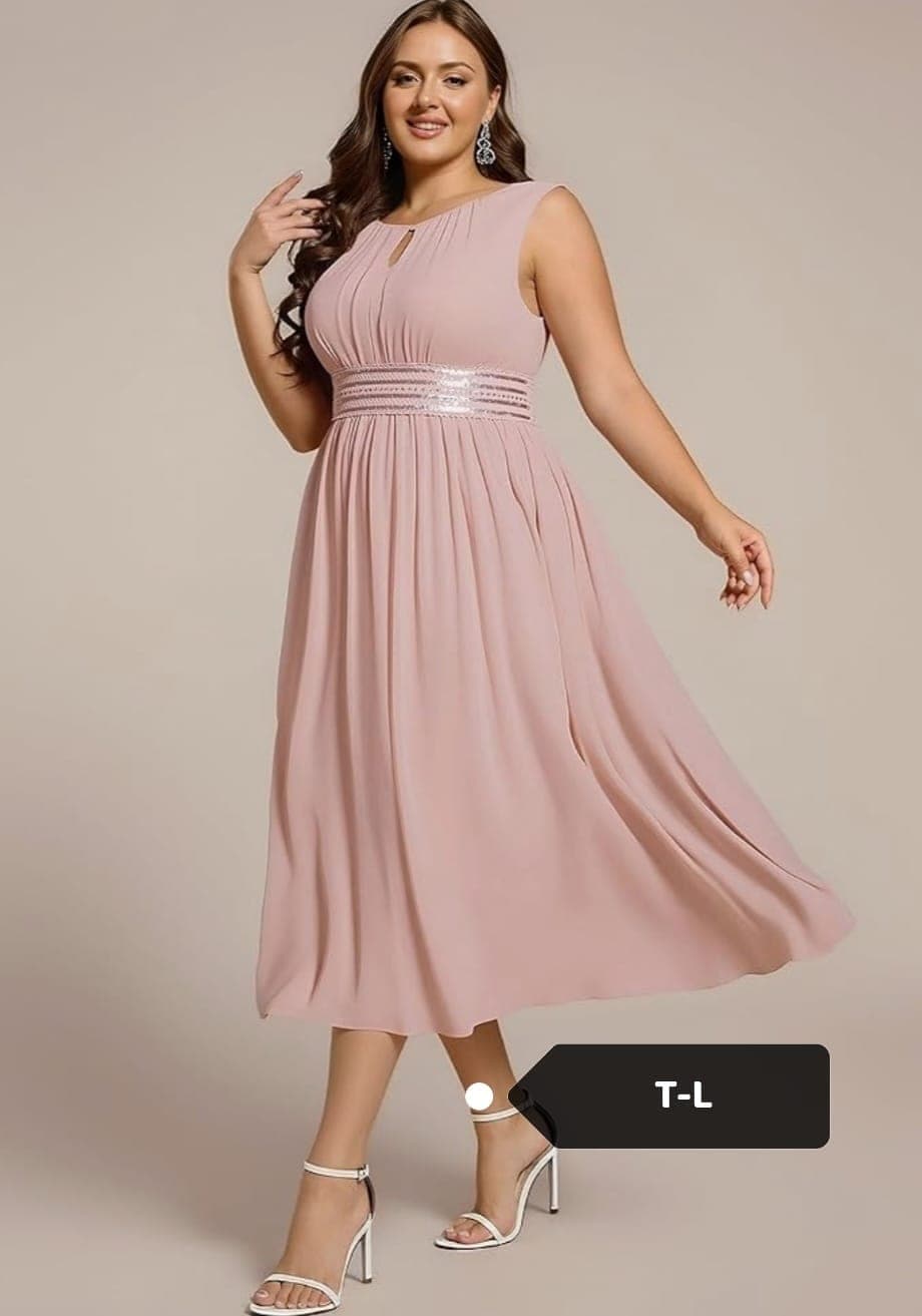 Vestido midi plisado con cintura de brillos